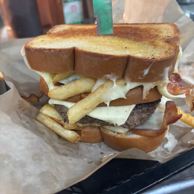 Bacon Cheese Fry Burger.