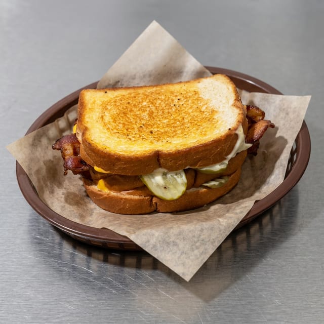 Dill Pickle and Bacon Grilled Cheese Sandwich.