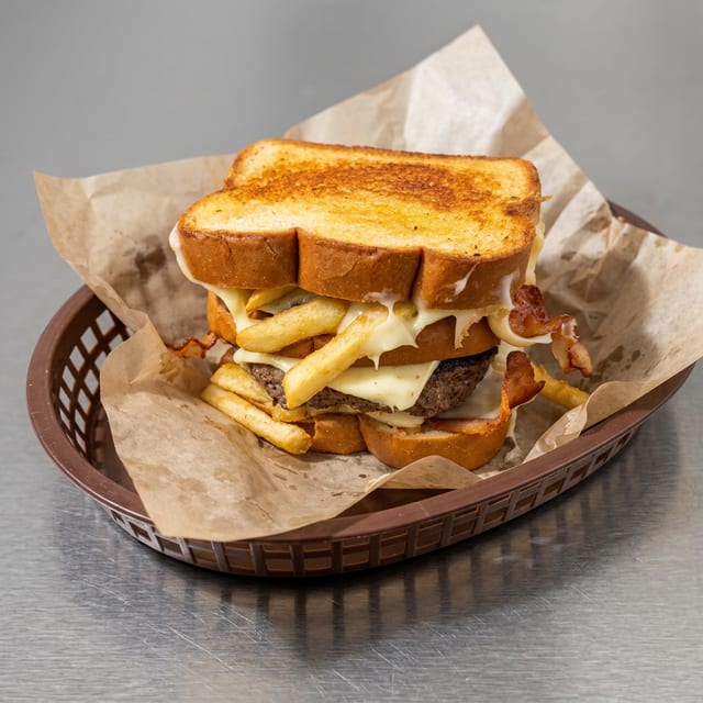 Bacon Cheese Fry Burger.